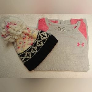 Under Armor long sleeve shirt with pink and black beanie